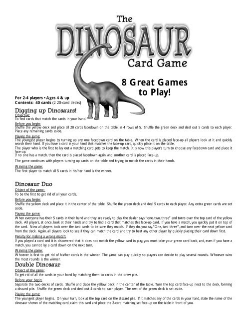 Types of Dinosaurs Card Game