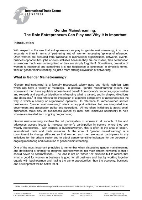 Gender Mainstreaming: The Role Entrepreneurs Can Play and Why ...