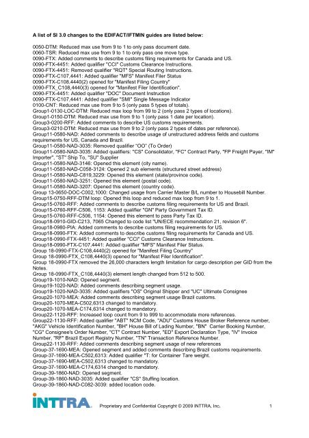 A list of SI 3.0 changes to the EDIFACT/IFTMIN guides are ... - Inttra