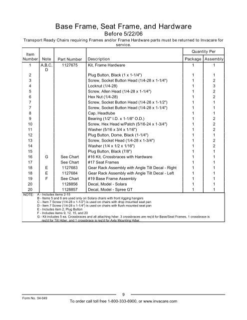 Footplate and Pivot Tube Assemblies - Invacare