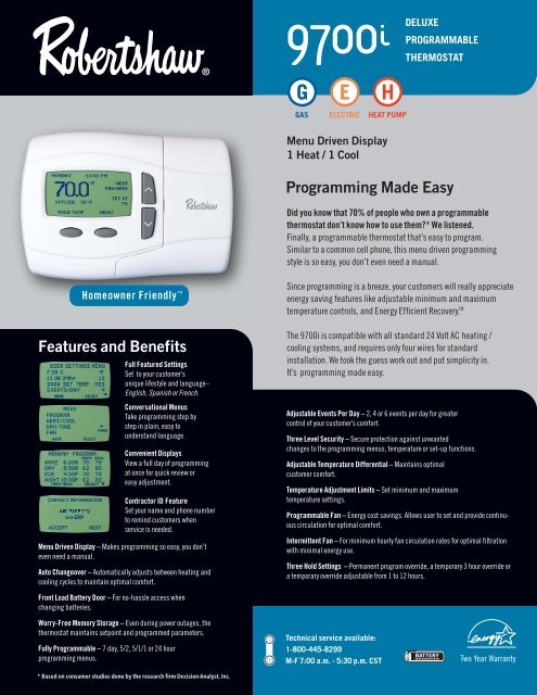 9700i Programmable - Robertshaw Thermostats