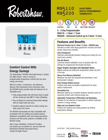 RS5110/RS5220 Programmable - Robertshaw Thermostats