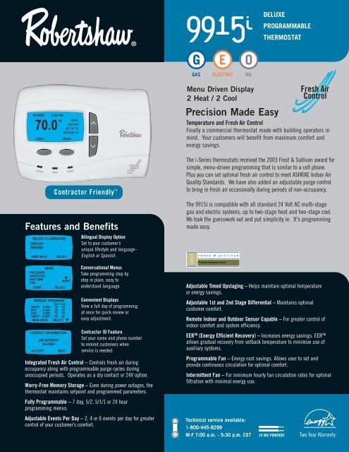 9915i Programmable - Robertshaw Thermostats