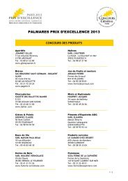 PALMARES PRIX D'EXCELLENCE 2013 - Concours Général Agricole
