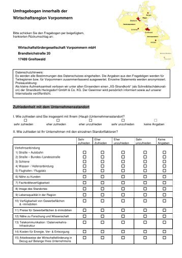 Umfragebogen innerhalb der Wirtschaftsregion Vorpommern