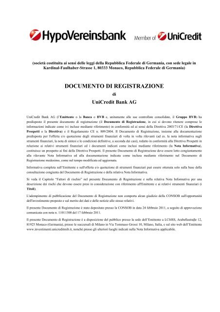 DOCUMENTO DI REGISTRAZIONE - UniCredit