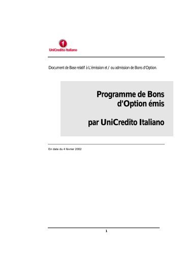 Programme de Bons d'Option UniCredito 04022002 visÃ© P02 0â¦