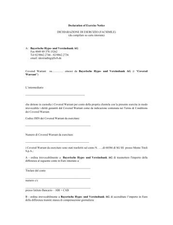 Declaration of Exercise Notice DICHIARAZIONE DI ESERCIZIO ...