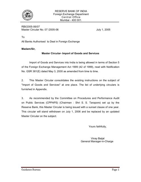 Rbi Import Of Goods And Services Guidance Bureau