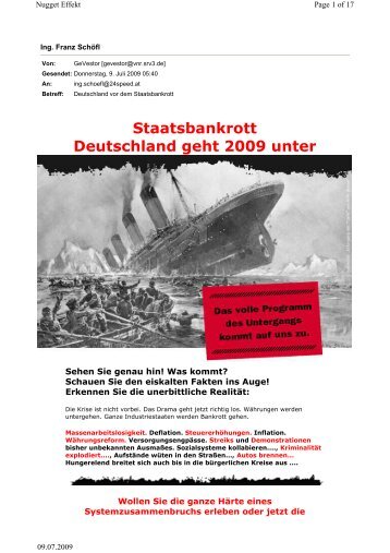 Staatsbankrott Deutschland geht 2009 unter