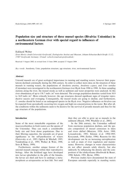Population size and structure of three mussel species (Bivalvia ...