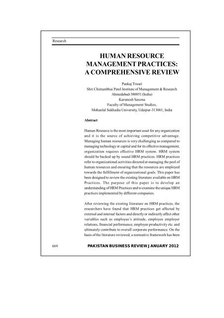 research on human resource management practices