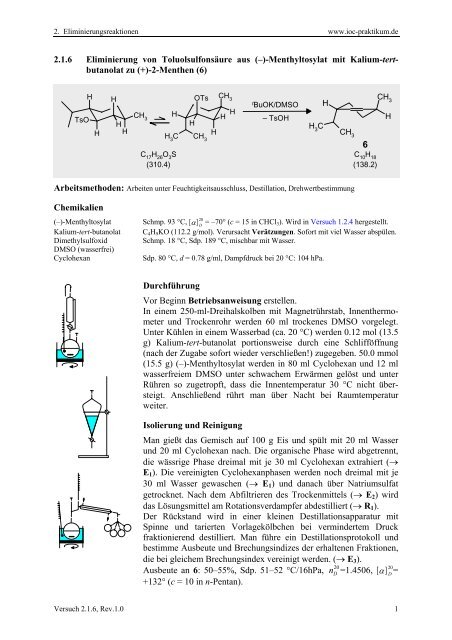 2.1.6 Eliminierung von ToluolsulfonsÃ¤ure aus (â)-Menthyltosylat mit ...