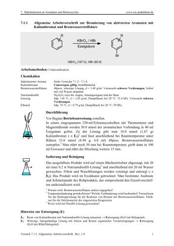 7.1.1: Aromatische Bromierung mit KBrO3/HBr, Allgemeine Vorschrift