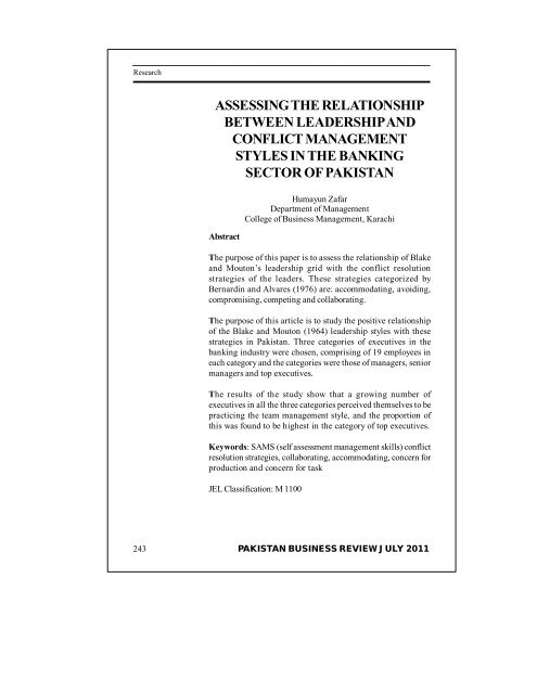 PAKISTAN BUSINESS REVIEW - Institute of Business Management
