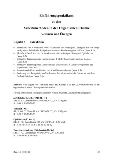 EinfÃ¼hrungspraktikum - Integriertes Organisch-chemisches Praktikum