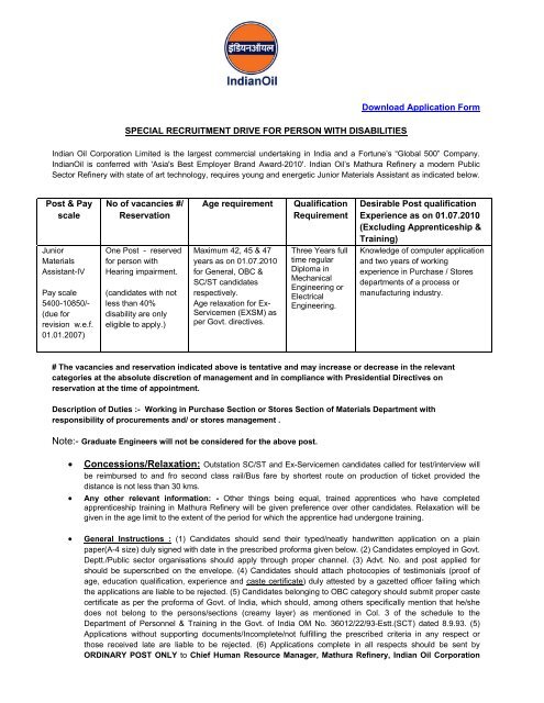 Special Recruitment Drive For Person With Disabilities - Indian