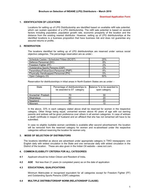 Brochure on Selection of INDANE (LPG) Distributors â March 2010 ...