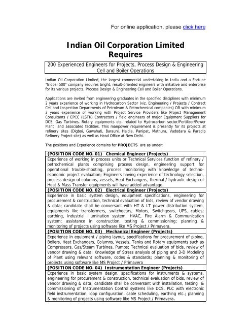 Recruitment Ad for 200 experienced engineers - Indian Oil ...