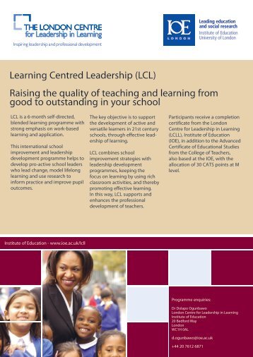 Learning Centred Leadership (LCL) Raising the quality of teaching ...