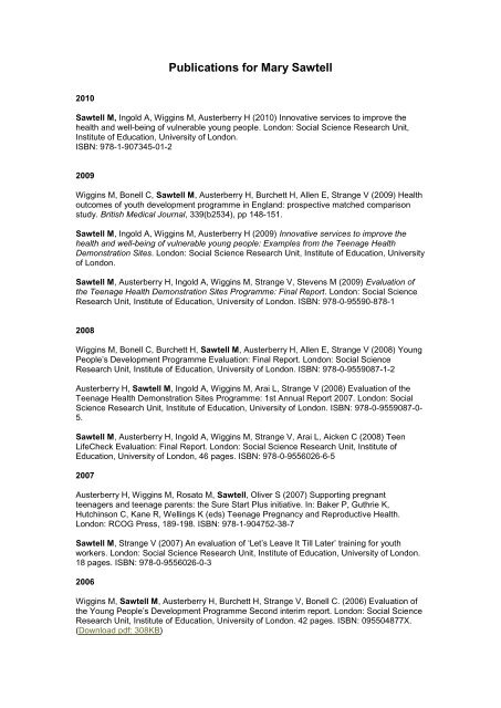 Publications For Mary Sawtell Institute Of Education University Of