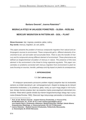 migracja rtÄci w ukÅadzie powietrze - Instytut Ochrony Årodowiska