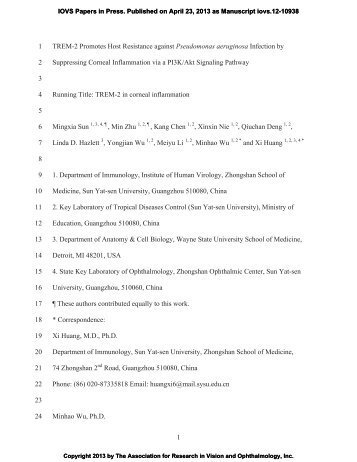 1 TREM-2 Promotes Host Resistance against Pseudomonas ...