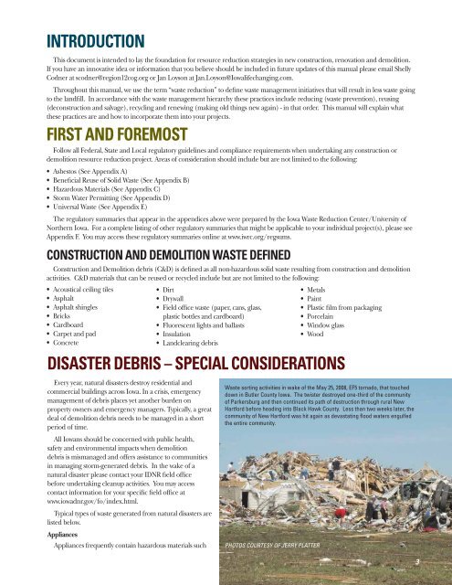 Waste Reduction, Construction and Demolition Debris - Iowa ...