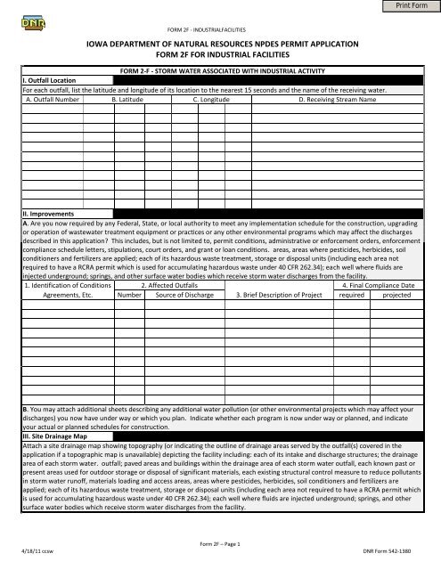 iowa department of natural resources npdes permit application