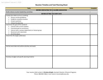 Reunion Timeline and Task Planning Sheet
