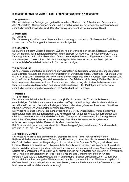 Mietbedingungen Fa R Garten Bau Und Forstmaschinen
