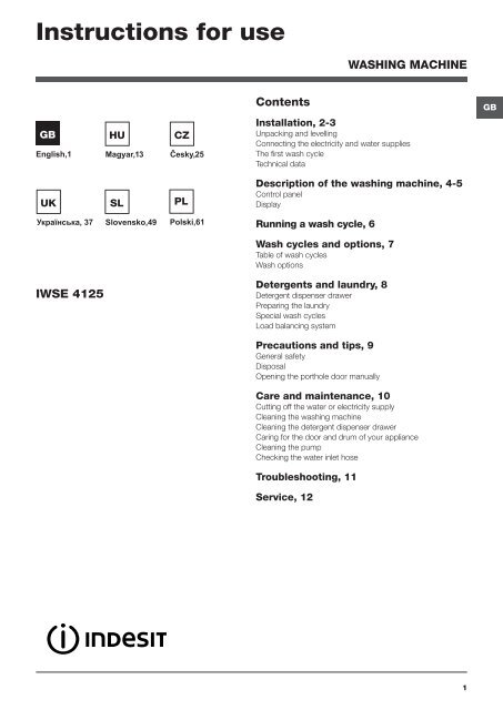 Instructions for use - Indesit