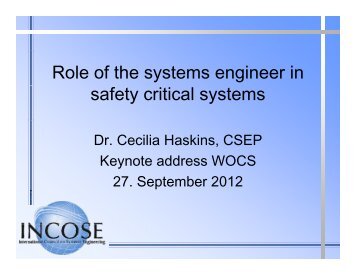 Role of the systems engineer in safety critical systems