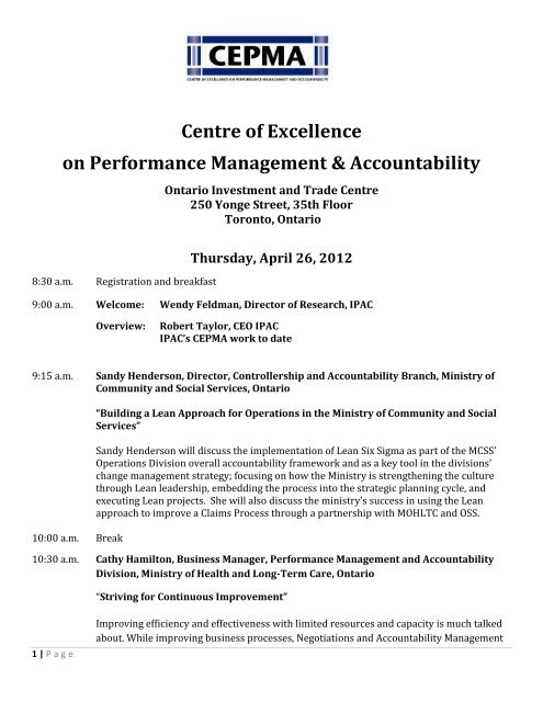 Centre for Excellence in Performance Management and Accountability