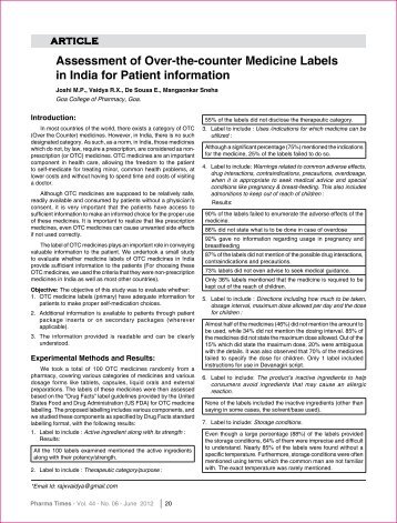 assessment of over-the-counter medicine labels in india for Patient ...