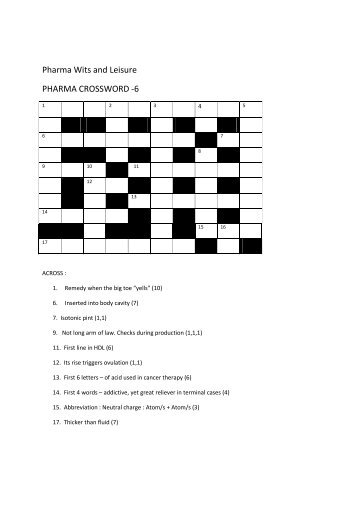 Pharma Wits and Leisure PHARMA CROSSWORD -6