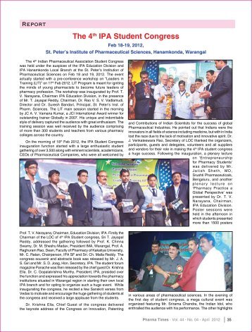 Report The 4th IPA Student Congress - Indian Pharmaceutical ...