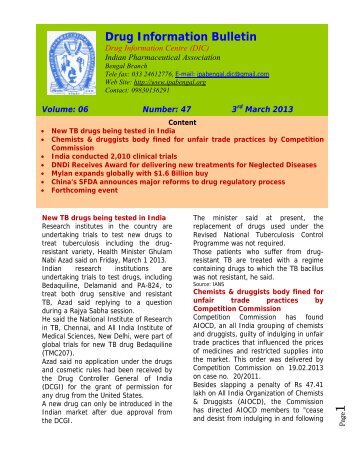 Drug Information Bulletin - Indian Pharmaceutical Association