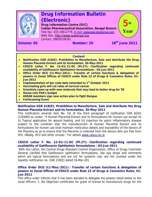 Drug Information Bulletin - Indian Pharmaceutical Association