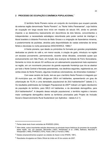 DiagnÃ³stico socioeconÃ´mico do TerritÃ³rio Norte Pioneiro - Ipardes