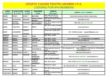 OFERTE CAZARE PENTRU MEMBRII I.P.A. ... - IPA Romania