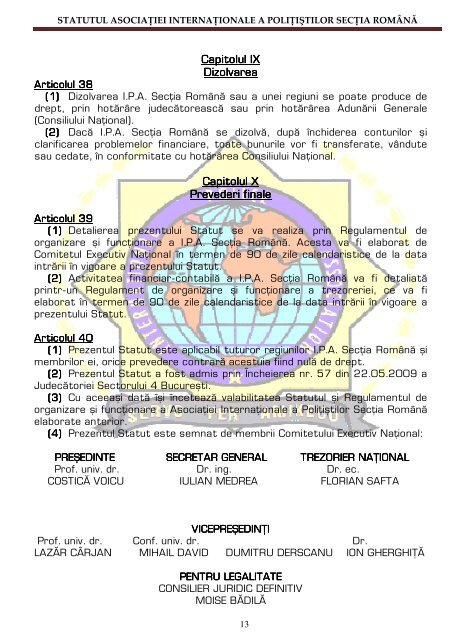 statutul asociaÅ£iei internaÅ£ionale a poliÅ£iÅtilor secÅ£ia ... - IPA Romania