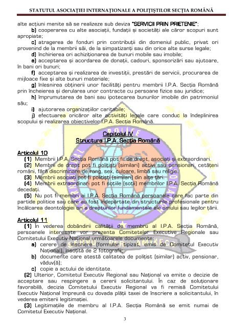 statutul asociaÅ£iei internaÅ£ionale a poliÅ£iÅtilor secÅ£ia ... - IPA Romania