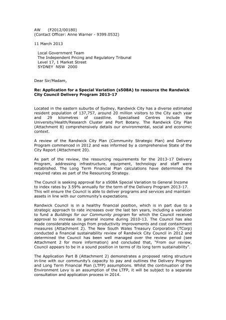 Letter To Ipart Special Rate Variation Application 13 Pdf Letter To Ipart Special Rate Variation Application 13 Pdf
