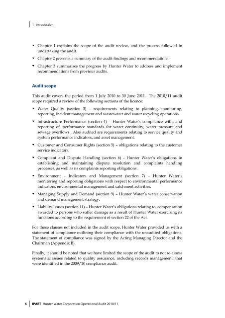 Hunter Water Corporation Operational Audit 2010/11 - IPART - NSW ...