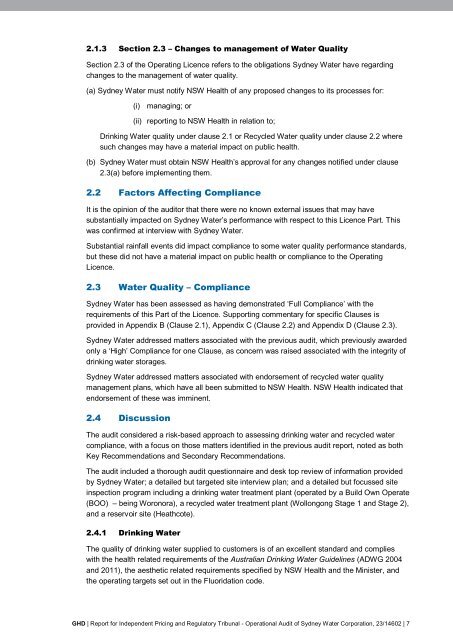 Sydney Water Operational Audit 2011/2 - IPART - NSW Government