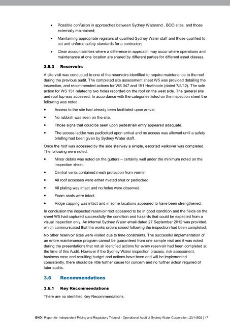 Sydney Water Operational Audit 2011/2 - IPART - NSW Government