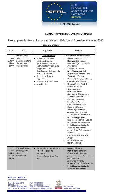 CORSO AMMINISTRATORE DI SOSTEGNO Il corso prevede 40 ore ...