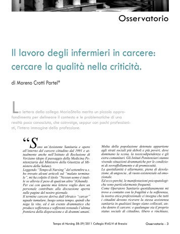 Il lavoro degli infermieri in carcere: cercare la qualità nella criticità.