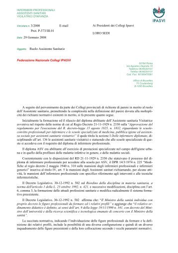 08 - Circolare Federazione Nazionale - Ruolo Assistente Sanitario